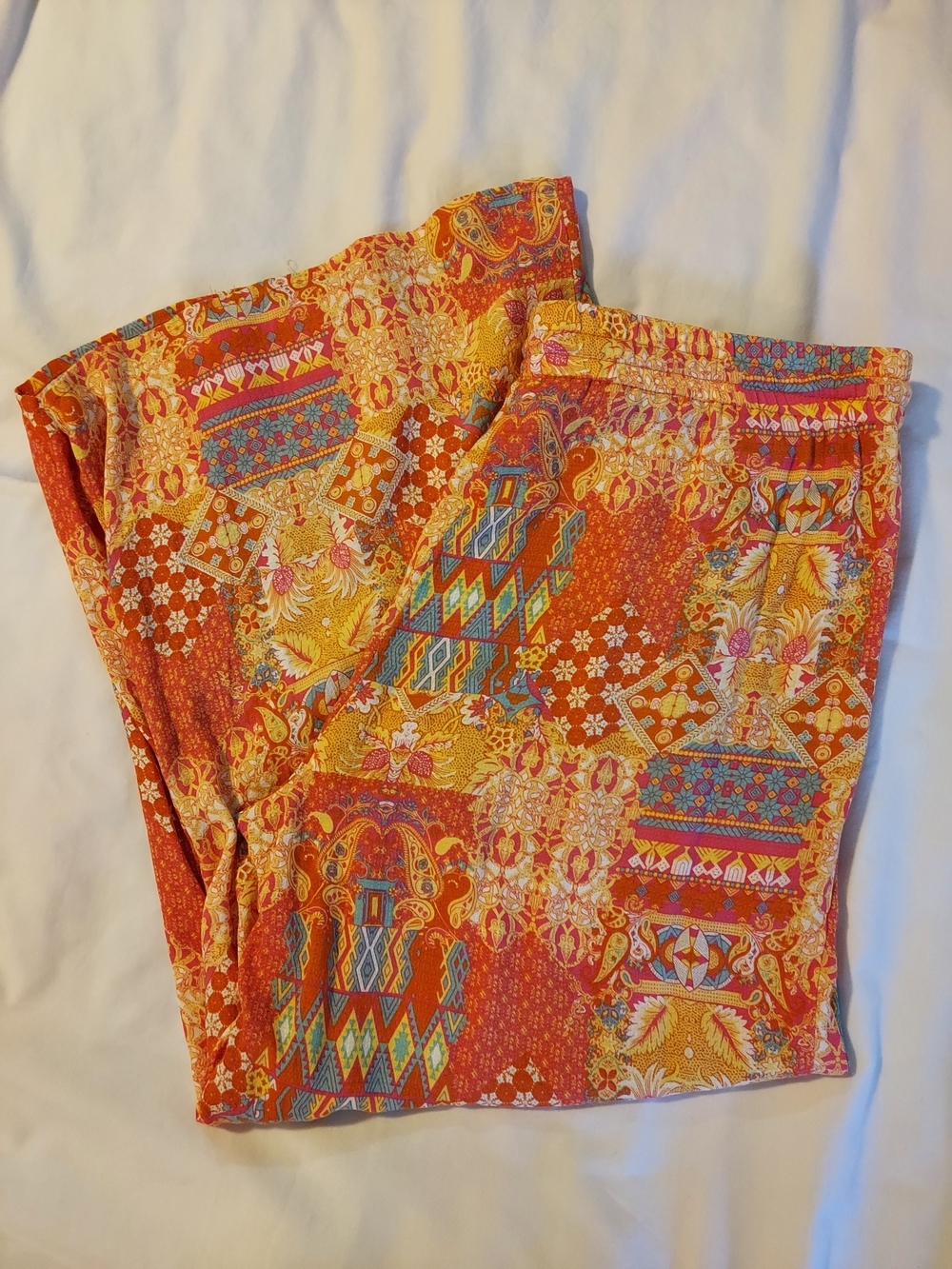Christian Siriano Boho Wide Leg Pants in Orange Multi-Print M - Picture 8 of 8